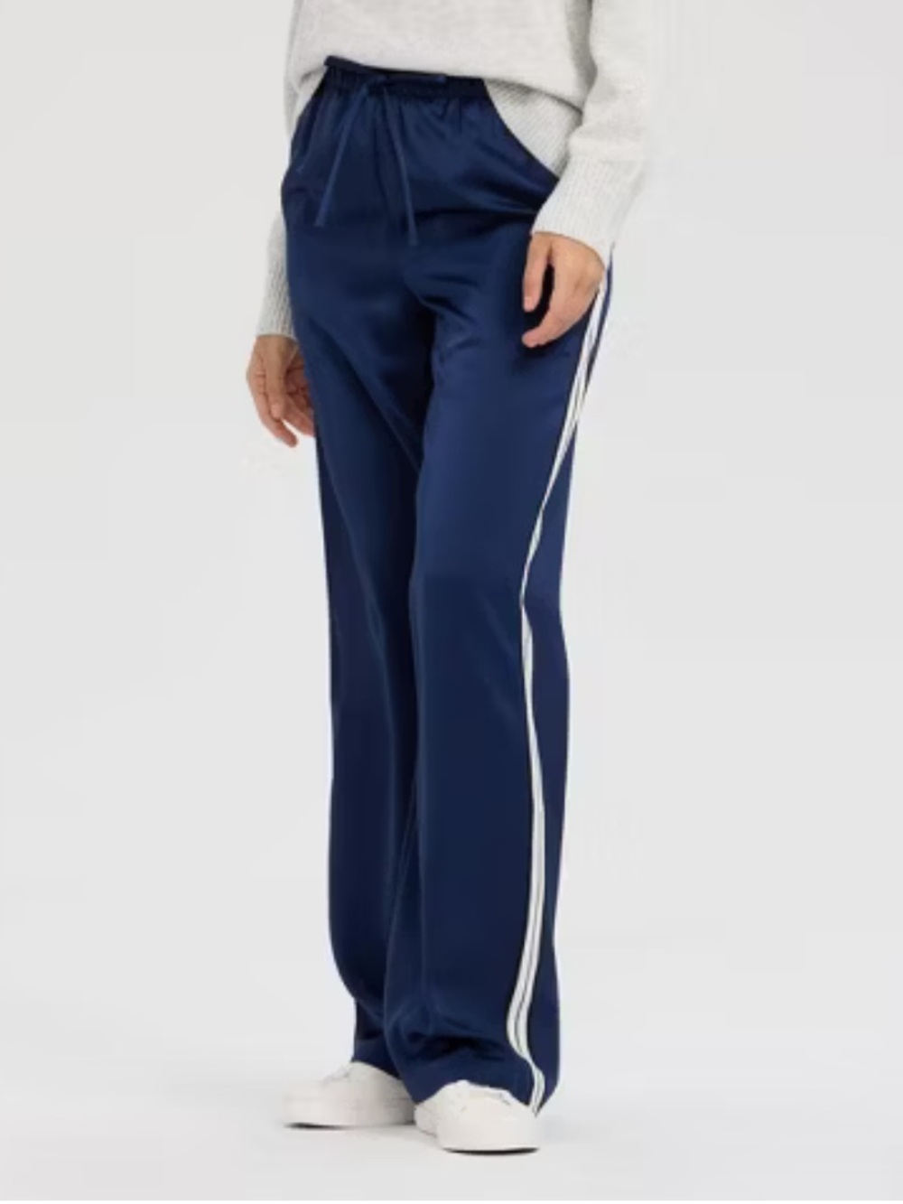 A New Day Women's High-Rise Wide Leg Satin Track Pull-On Pants Navy Blue L NWT
